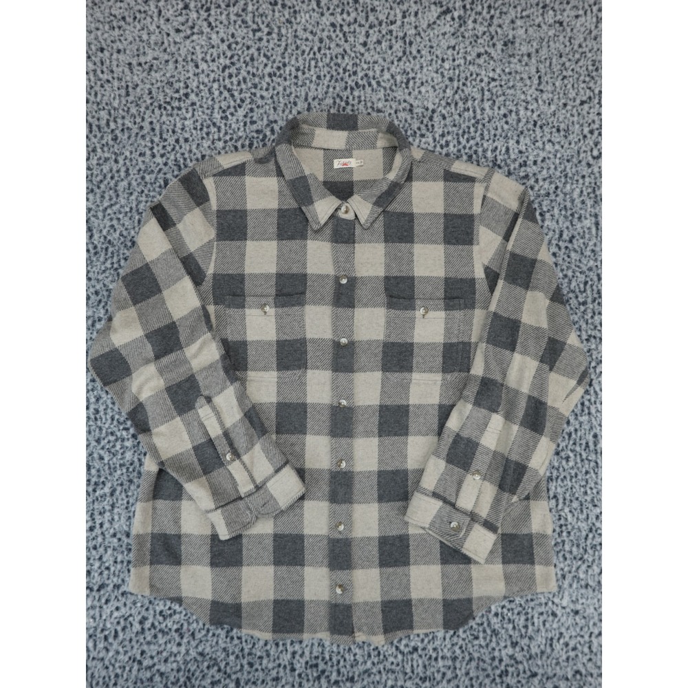 Faherty Brand‎ Mens XXL Grey Beige Buffalo Check Plaid Knit Flannel Shirt L/S